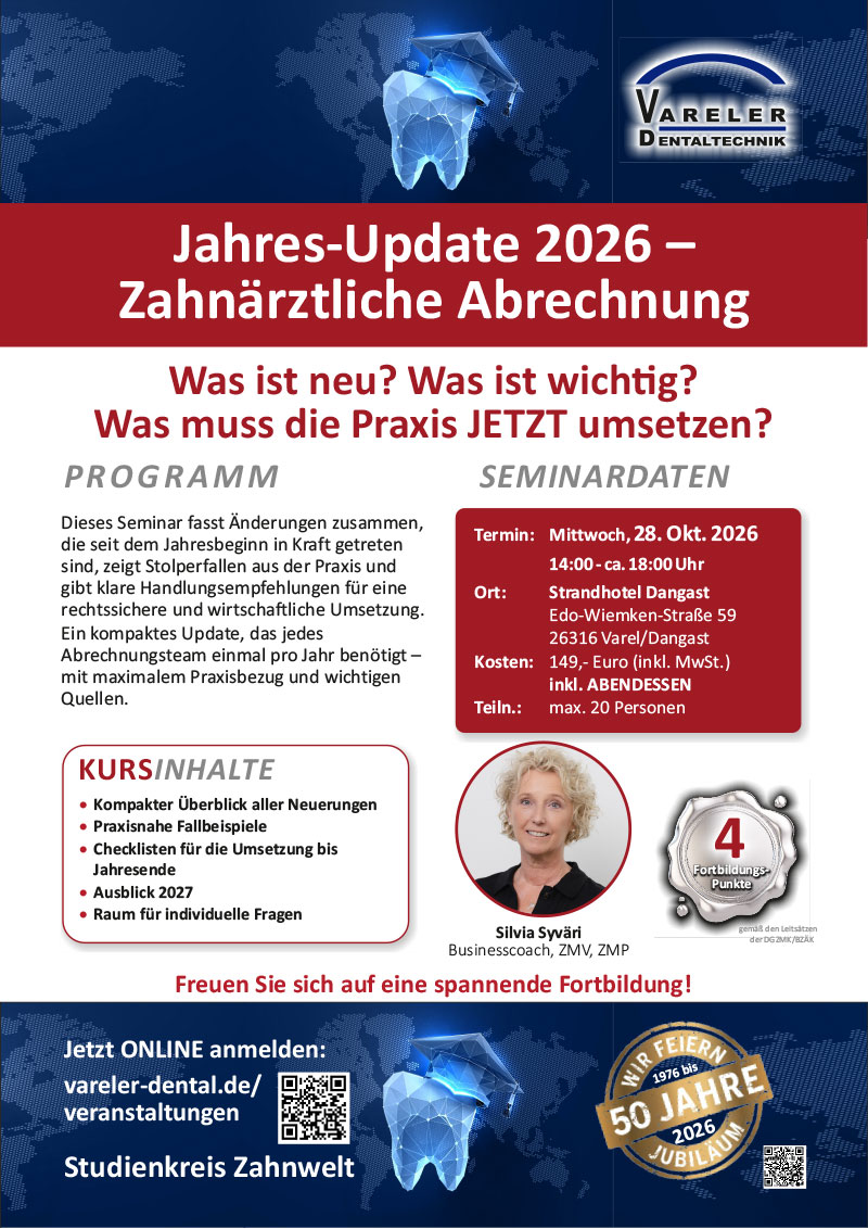 Jahres-Update 2026 - Zahnärztliche Abrechnung